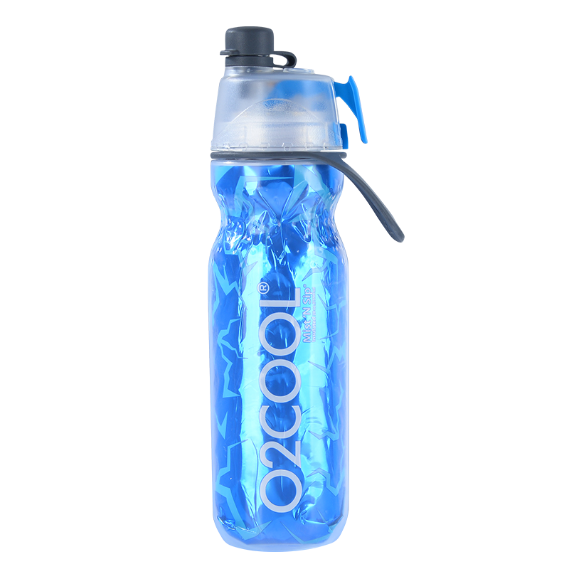 美国O2COOL运动喷雾水壶夏季户外保冷杯跑步骑行降温随身杯带提手590mL 蓝色裂纹