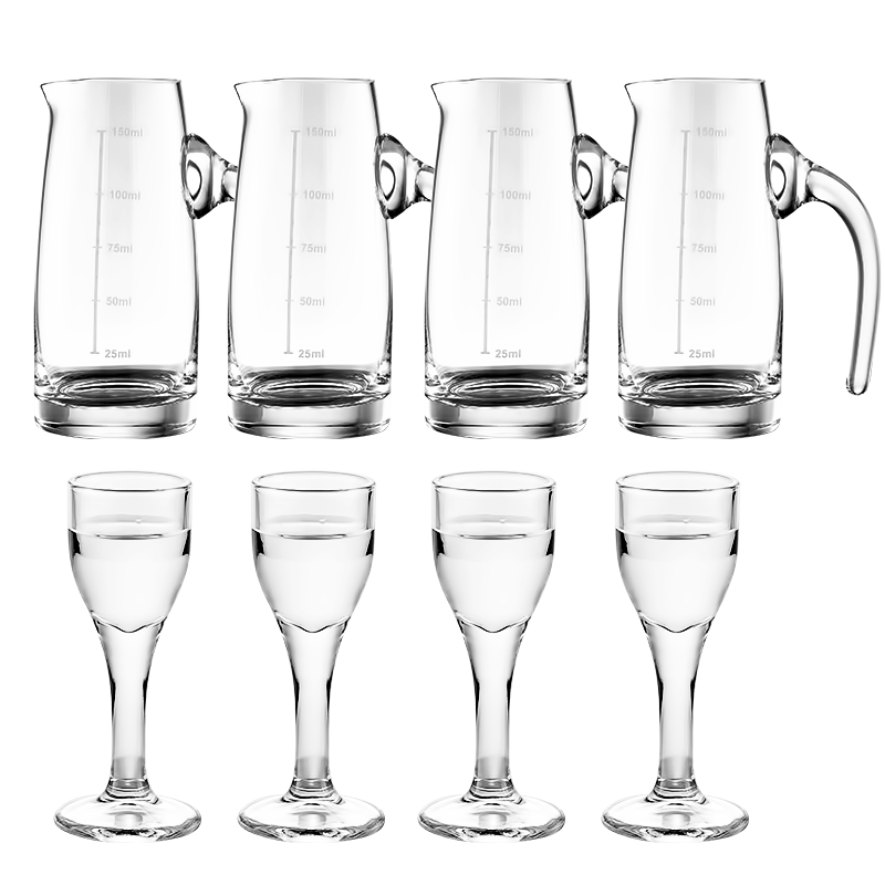 美厨（maxcook）白酒杯分酒器套装 烈酒杯倒酒壶中式玻璃酒具8件套 4个白酒杯10ml+4个分酒器150ml MCB181