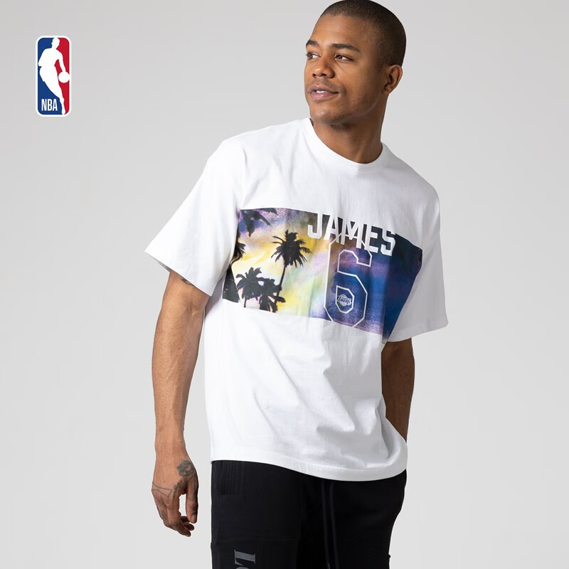 NBA 湖人队詹姆斯T恤 海滩系列 男子篮球运动休闲时尚舒适圆领短袖 腾讯体育 M