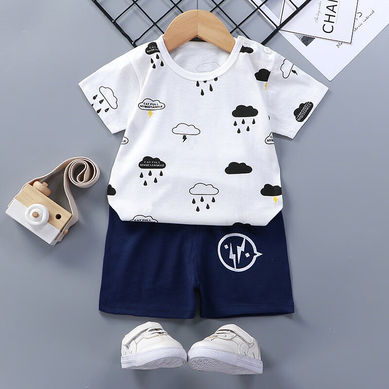 【万万】新款儿童短袖T恤套装夏季婴幼儿男女童T恤宝宝短袖套装纯棉童装 DT雷雨 100CM