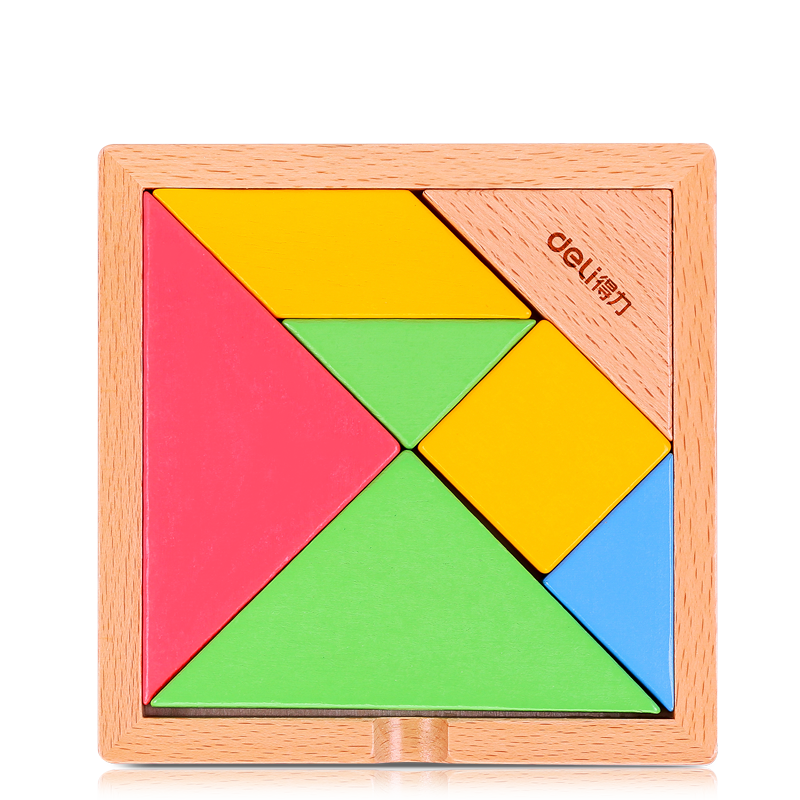 得力(deli)木质儿童经典七巧板早教玩具创艺几何认知智力拼图 74304