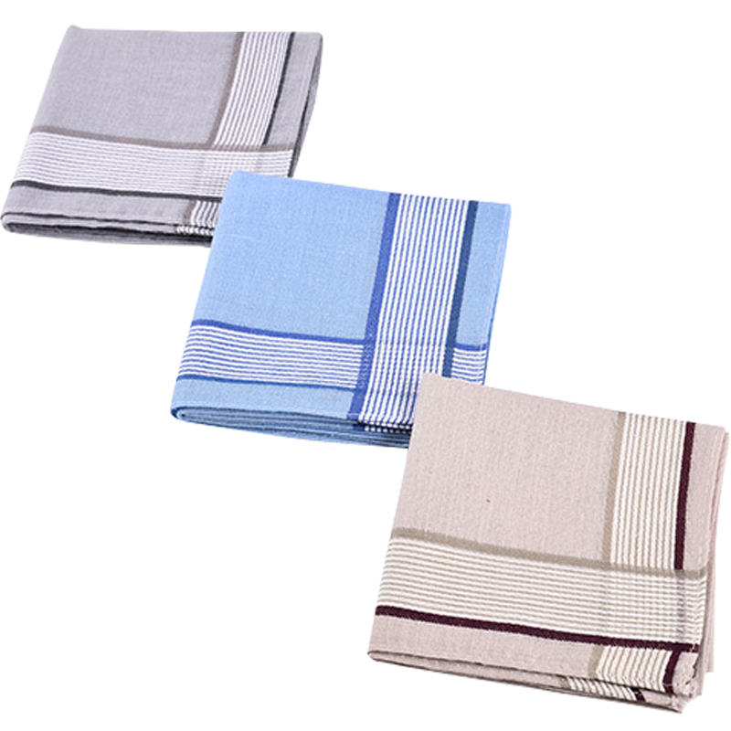 GLO-STORY  棉质情侣款通用手帕 男浅色经典款  MSP014074 款式三（3条装）