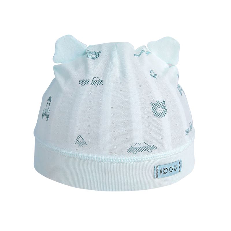 欧育 婴儿帽子夏季薄款卤门帽0-6个月宝宝帽子网眼透气新生儿胎帽睡眠帽B1726 蓝色小熊（建议头围32-44cm）