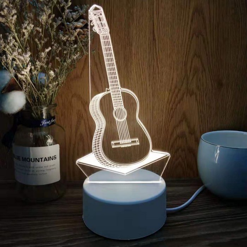 3D小夜灯立体卡通创意台灯LED充电独角兽可爱床头灯欧室喂奶 三色变光插电 吉它