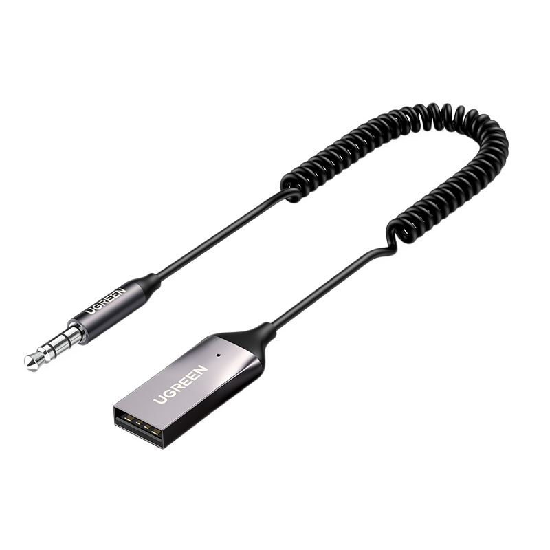 绿联 AUX车载蓝牙音频线5.0版 USB蓝牙接收器适配器汽车免提通话 3.5mm转无线音响箱车上汽车用品 70601 黑色