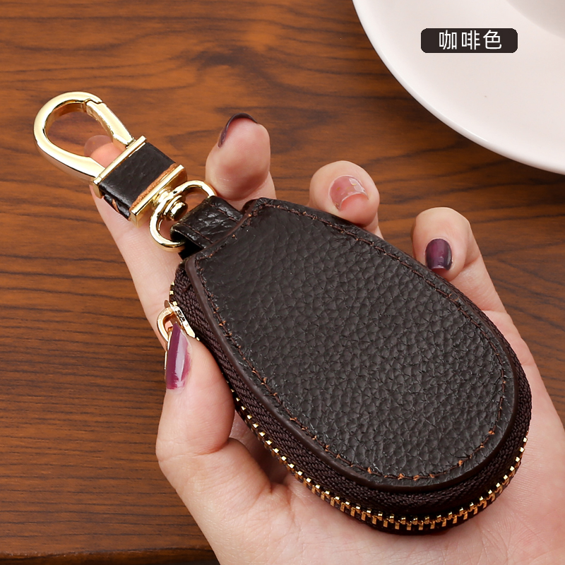 蒙伯斯钥匙包女士新款钱包卡包大容量网红通用多功能精致高档小巧零钱包 荔枝纹-咖啡色