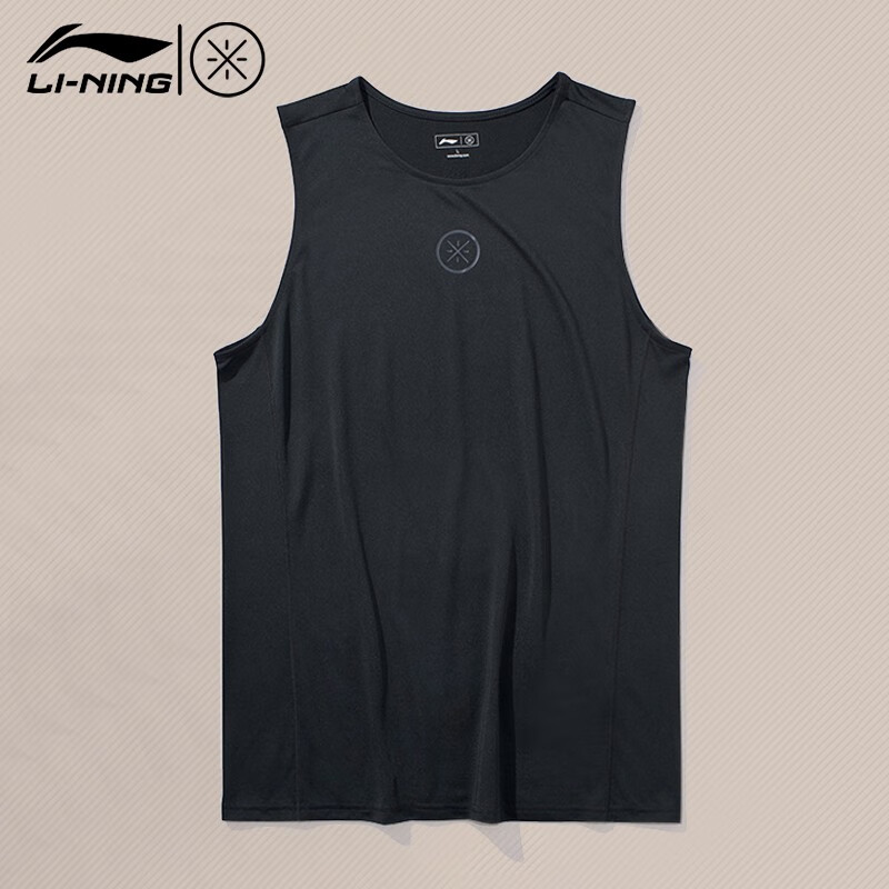 李宁韦德篮球系列夏季男子薄款修身背心无袖速干透气运动健身服上衣 标准黑 L