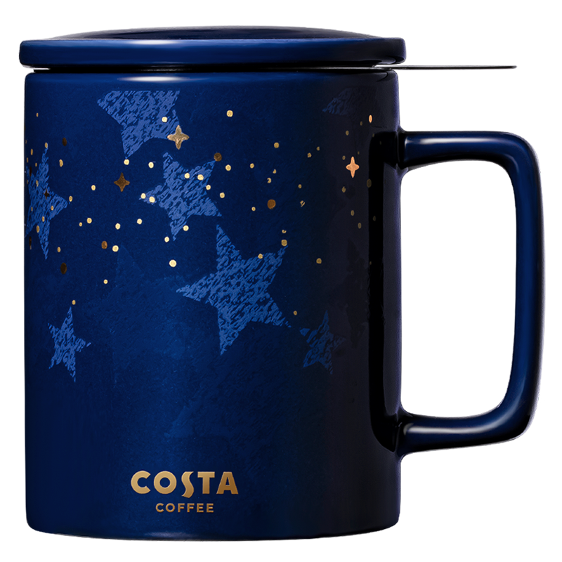 COSTA陶瓷马克杯 创意陶瓷杯子情侣杯咖啡杯牛奶杯带盖带茶漏办公室水杯泡茶杯 星辉相映-355ml