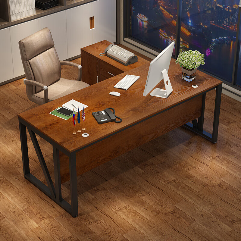 紫木林 办公桌简约现代老板桌椅组合大气经理桌子钢木大班台办公室家具职员工大气总裁经理桌 定制板材颜色，单拍不发