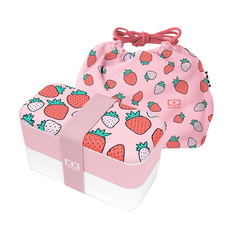 monbento法国双层分隔型日式便当盒微波炉加热上班族学生可爱饭盒套装 芝芝莓莓1L+便当袋