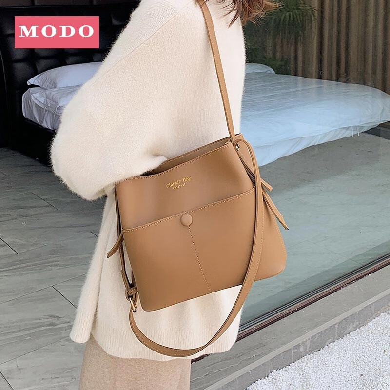 【MODO】花儿开了  上新大容量小包包女2021流行新款潮时尚网红水桶包百搭单肩斜挎包 棕色