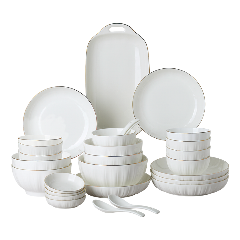 佳佰 陶瓷碗盘子餐具套装素月系列碗碟套装32头套装餐具礼盒果盘沙拉碟可微波烤箱