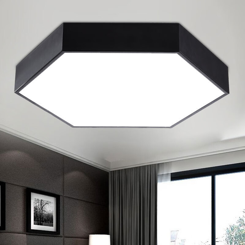 简约现代led吸顶灯黑色创意六边形客厅卧室餐厅饭厅书房灯具灯饰 黑色直径60cm 48W白光