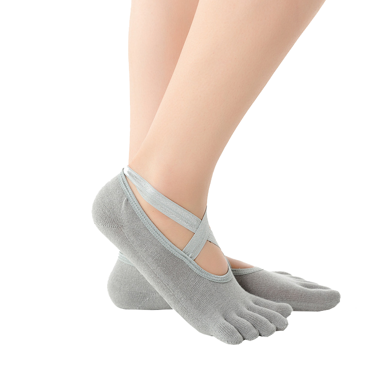 杜威克 瑜伽袜子硅胶防滑袜练功舒适按摩女士五指袜耐磨运动袜透气吸汗 灰色