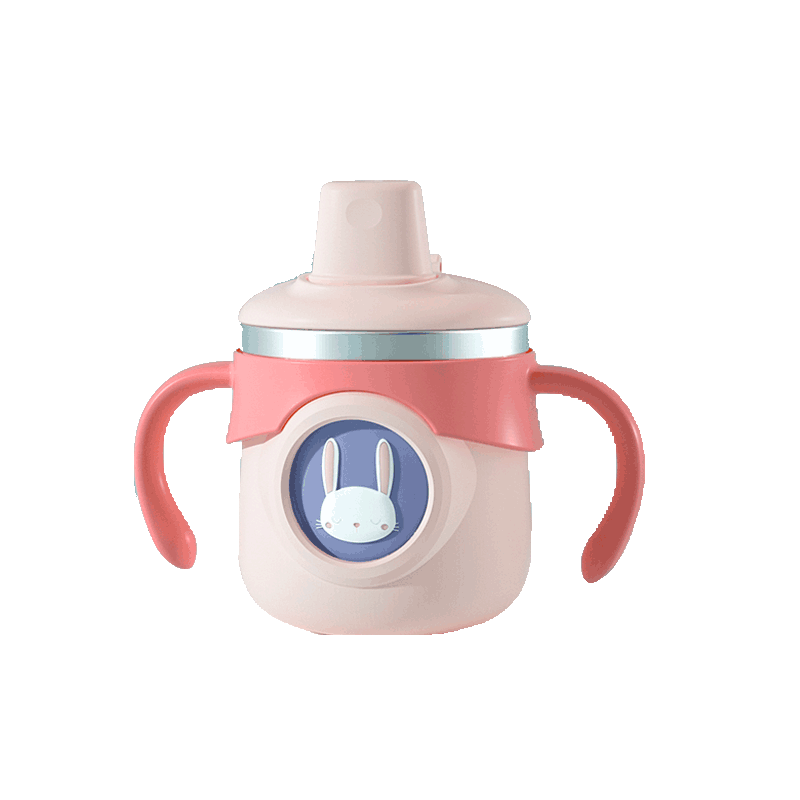 可优比（KUB）儿童牛奶杯带刻度婴儿鸭嘴杯不锈钢宝宝吸管防摔杯两用 维尔粉260ml