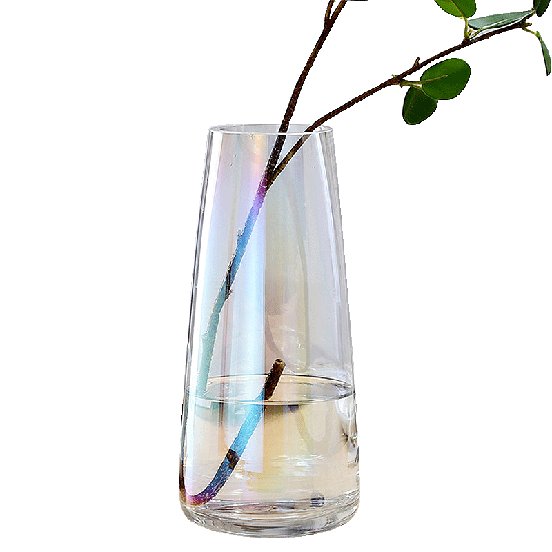 盛世泰堡 玻璃花瓶透明水养植物插花瓶富贵竹百合玫瑰水培容器大花瓶客厅装饰桌面摆件 T形幻彩22cm