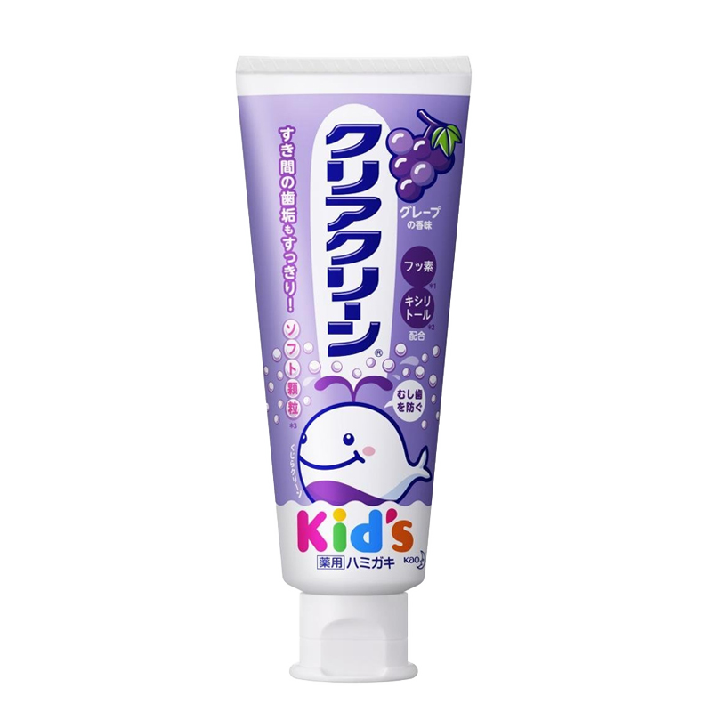 花王（KAO）日本进口防蛀儿童牙膏 木糖醇宝宝牙膏婴幼儿牙膏葡萄味70g