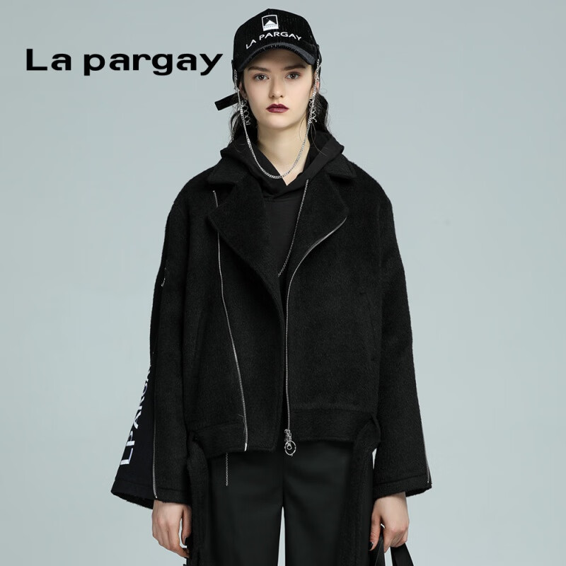Lapargay纳帕佳新款女装秋冬季黑色休闲毛呢外套短款长袖上衣 黑色 M