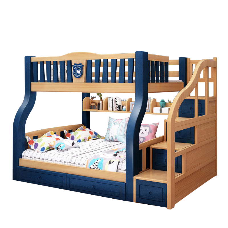 欧梵森 上下床实木美式高低床双层床多功能儿童床带护栏成人双人床 子母床两层上下铺 梯柜款（包安装） 上铺宽130下铺宽150