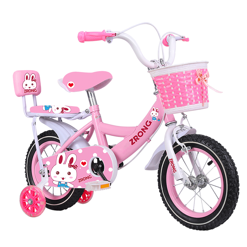 紫榕 儿童自行车女孩单车3-8岁公主款脚踏车男女宝宝小孩童车 粉色+闪光轮+护具+靠背 16寸