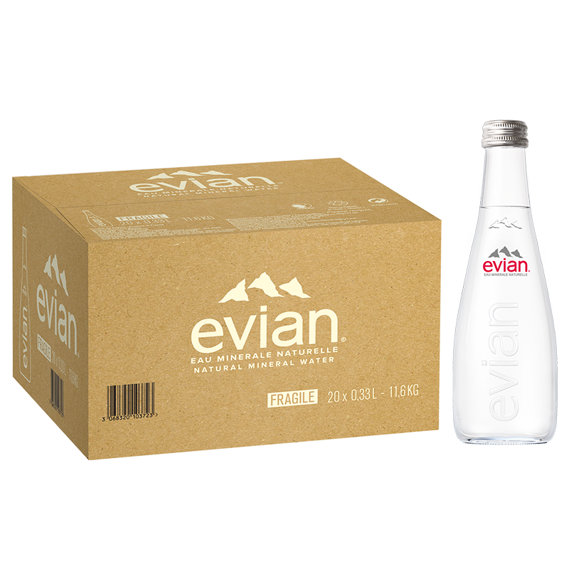 法国原装进口 依云（evian）天然矿泉水 330ml*20整箱玻璃瓶
