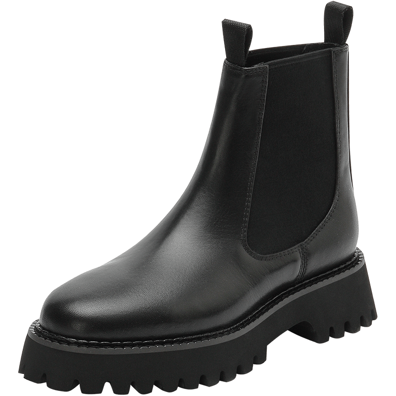 思加图冬季新款厚底切尔西靴女烟筒靴短靴女D2801DD0 黑色(单里) 37
