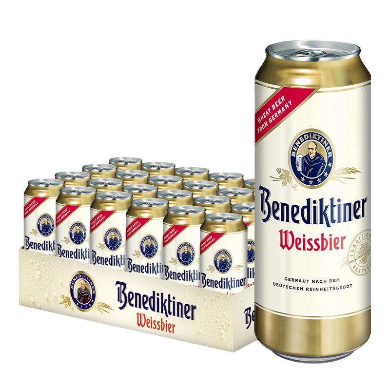 百帝王（Benediktiner）小麦啤酒500ml*24听整箱装 德国原装进口 修道院经典