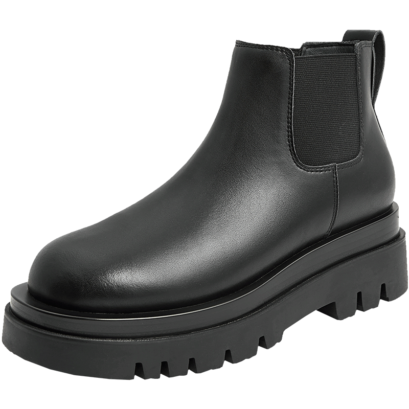 百思图2021冬季新款潮流经典穿搭烟筒靴切尔西靴女短靴ID500DD1 黑色 38