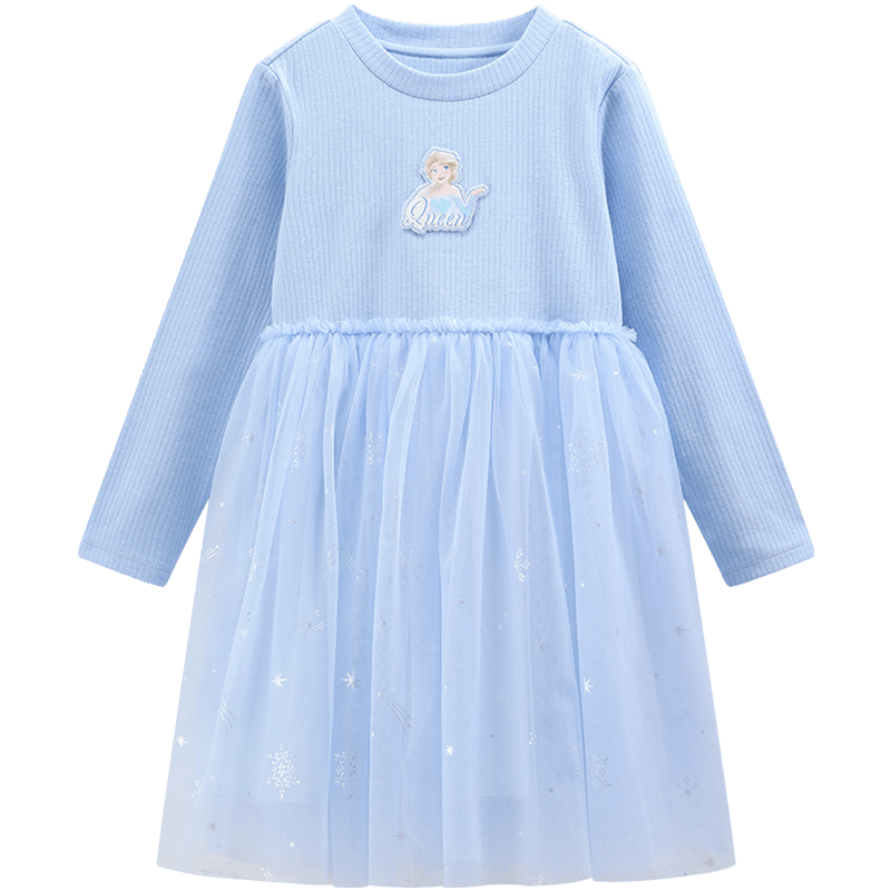 迪士尼童装女童长袖连衣裙2022年新款儿童爱莎公主裙洋气时髦 梦幻蓝1 120cm