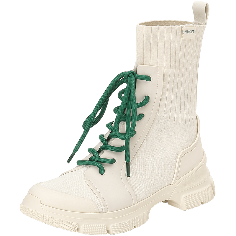思加图冬季新款厚底系带中靴休闲袜靴女靴子9LI29DZ0 米色(单里) 38