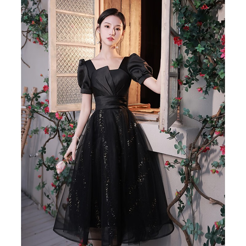 塞德勒黑色小晚礼服女宴会气质轻奢小众高端生日成人礼洋装连衣裙 黑色 XL (建议116-125斤)