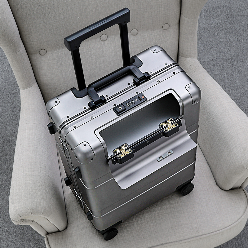 御旅前开口全铝镁合金行李箱男女登机箱密码箱拉杆箱新款商务旅行箱 枪色 24英寸