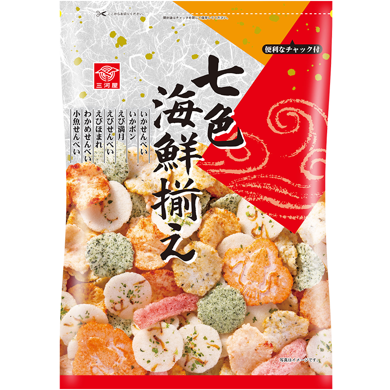 日本进口 三河屋七色海鲜味混合米饼145g 仙贝 米果 膨化食品 办公室休闲零食
