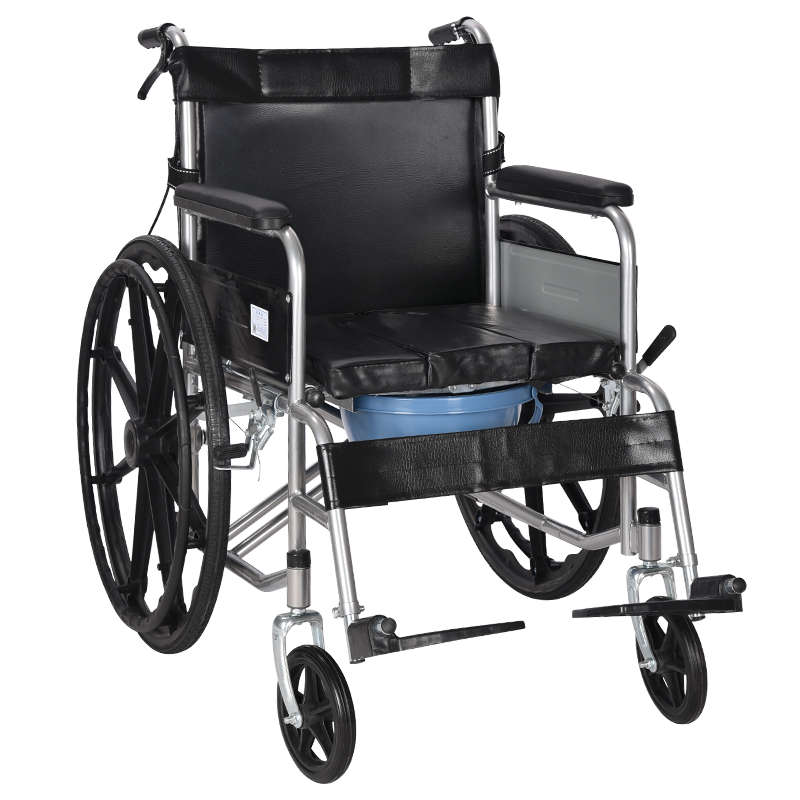 继优手动轮椅带坐便轻便折叠多功能老人轮椅车 【升级款】防水皮革面（带大便桶）
