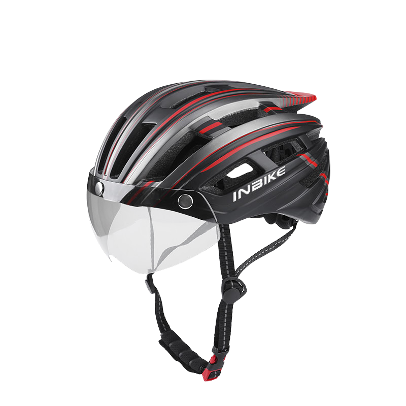INBIKE 山地公路自行车带风镜一体成型骑行头盔男女安全帽子装备