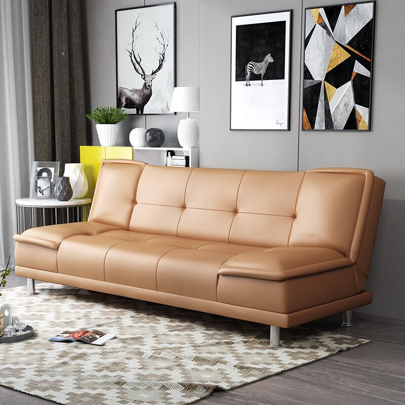 奥古拉 沙发床两用折叠小户型简约现代日式多功能沙发床客厅双人沙发1.8米 皮质款-奶茶色1.8m