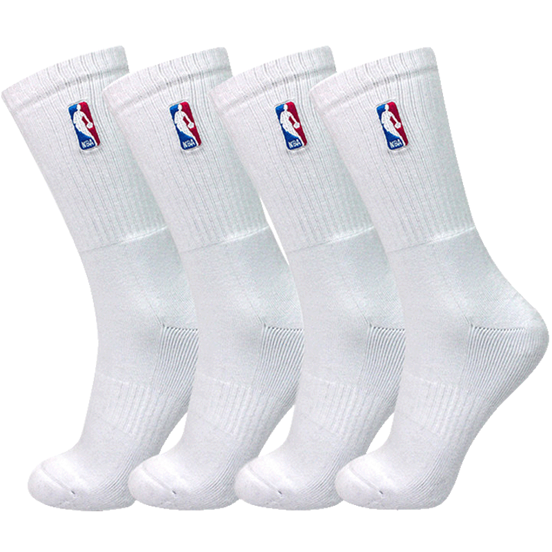 NBA袜子男士专业篮球长筒毛巾底加厚毛圈底纯白色精梳棉高筒运动袜2双装 均码