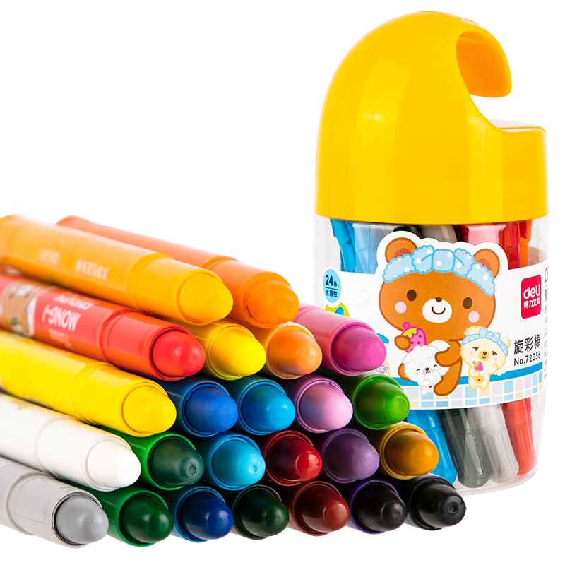 得力(deli)24色水溶性油画棒 不易摔断丝滑蜡笔炫彩棒美术工具转转笔彩笔儿童画画绘画玩具礼物 筒装72056