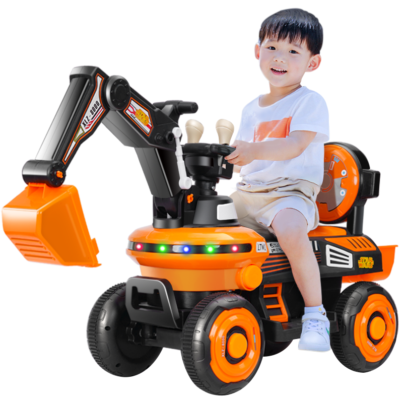 诺巴曼 超大76CM电动挖掘机可坐可骑人rc遥控车 带灯光音效男孩儿童玩具车挖机遥控汽车女孩挖土机 橙色