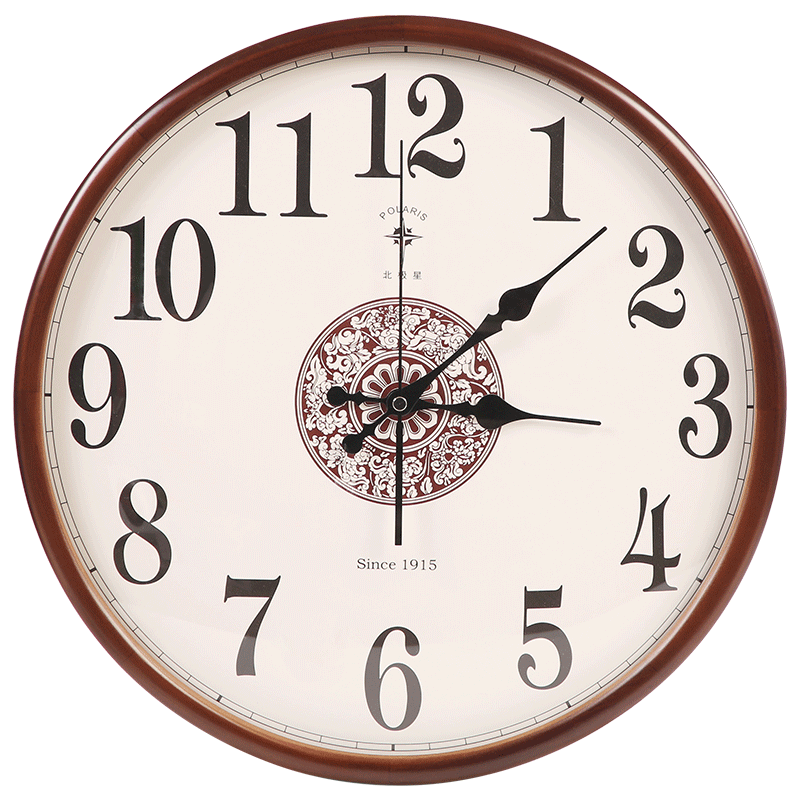 北极星（POLARIS）挂钟客厅新中式实木钟简约创意时钟石英钟表 9061花