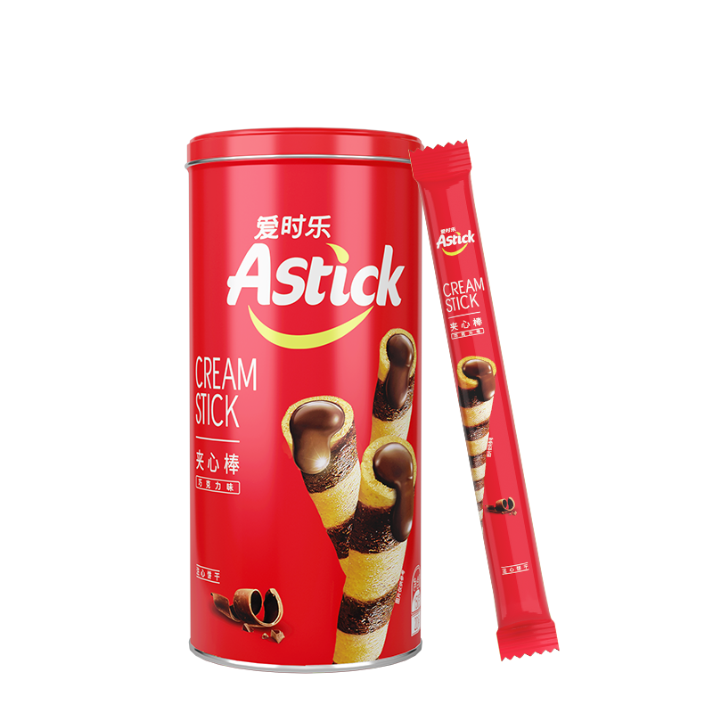 爱时乐(Astick) 巧克力味夹心棒(注心饼干）休闲零食小吃蛋卷 150g罐装（新老包装随机发货）