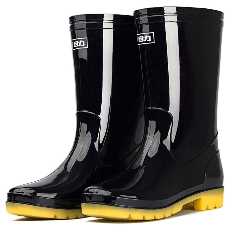 回力雨鞋男士高筒防水雨鞋户外雨靴套鞋 HXL807 黑色中筒 42码