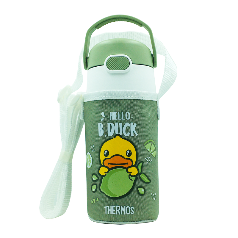 膳魔师THERMOS 夏季儿童便携多功能塑料水杯Tritan材质 联名BDuck花草果语 420ml 绿色