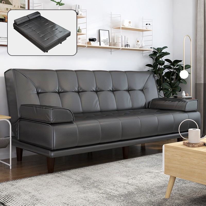 米昊 折叠沙发床两用客厅沙发现代简约多功能皮沙发办公室座椅家具 黑色1.5米