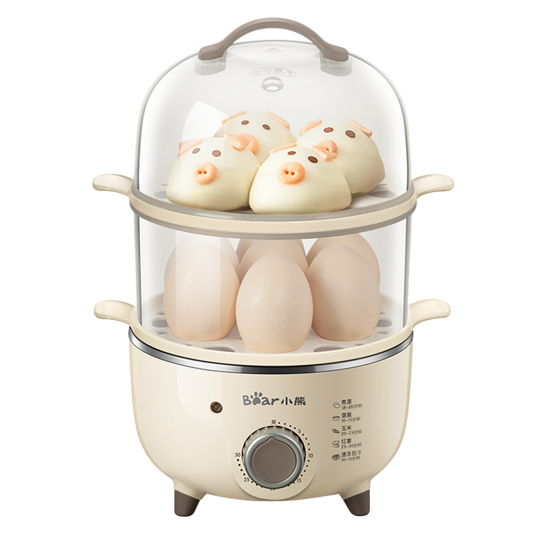小熊（Bear)煮蛋器 家用蒸蛋锅旋钮可定时煮蛋羹机单双层蒸蛋器自动断电迷你ZDQ-B14R1