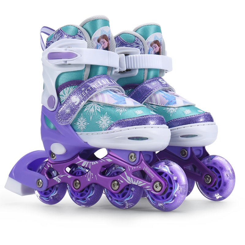 迪士尼（Disney）轮滑儿童 套装全闪光溜冰鞋可调旱冰鞋滑冰鞋男女直排轮滑轮鞋 冰雪奇缘S码