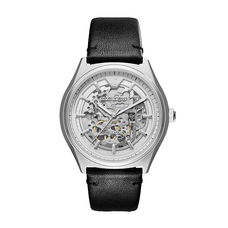 阿玛尼(Emporio Armani)手表 镂空机械男表 皮带商务休闲男士腕表 送男友生日礼物 AR60003
