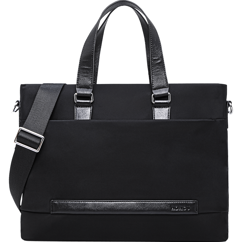 红谷男士手提包商务休闲时尚大容量公文包布电脑包可单肩布包 H5233204漆黑
