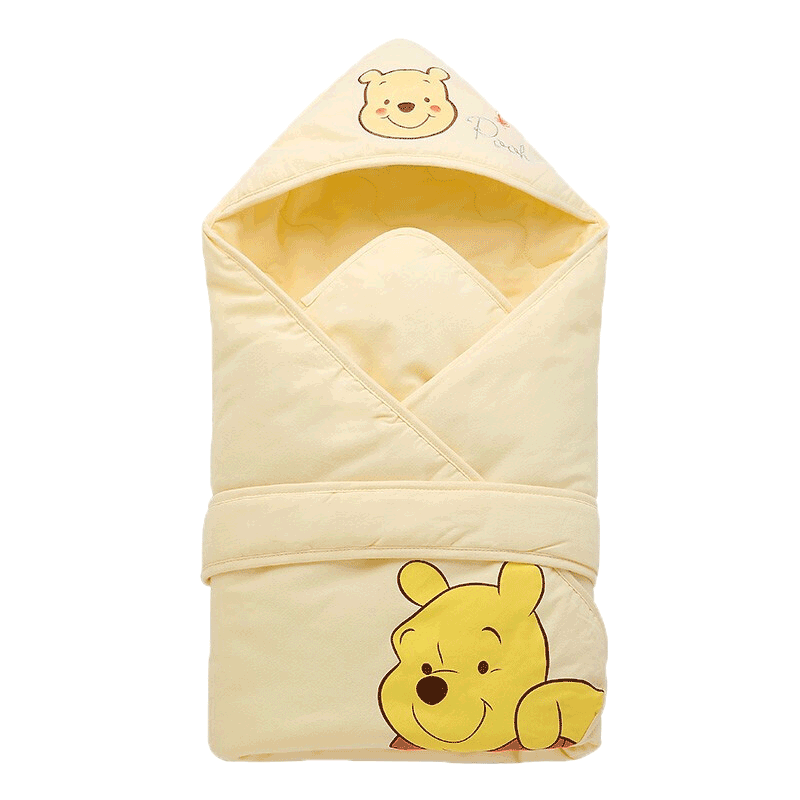 迪士尼宝宝（Disney Baby）婴儿抱被秋冬新生儿宝宝防惊跳被子全棉加厚睡袋保暖包被 梭织夹棉黄色90*90cm