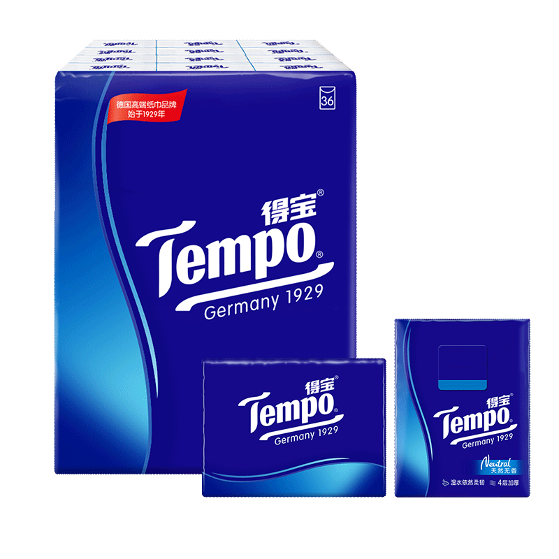 得宝(Tempo) 手帕纸 迷你36包*4层*7张加厚小包纸巾 天然无香
